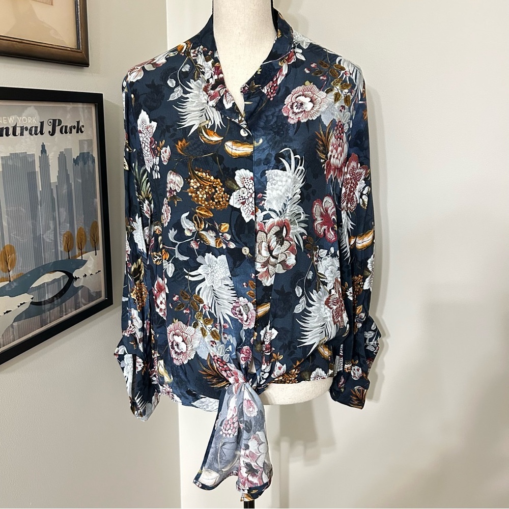 Karen Kane Multicolor Floral Tie-Front Blouse SZ XL